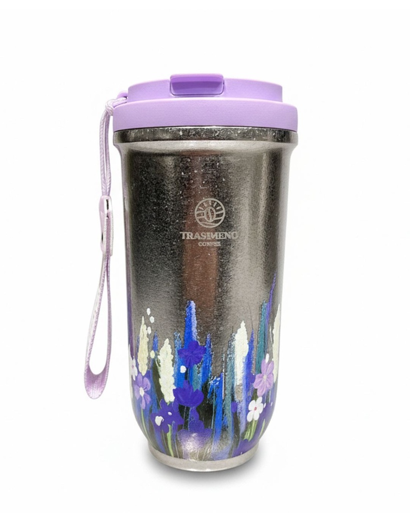 [WEB-MP-000520] Silver cup with purple floral design 550 ml