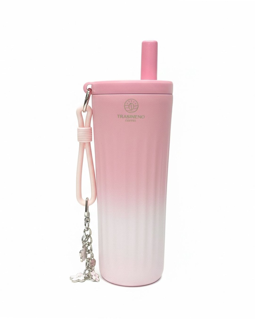 [TMP-000244] Floral pink cup with rubber sleeve 550 ml