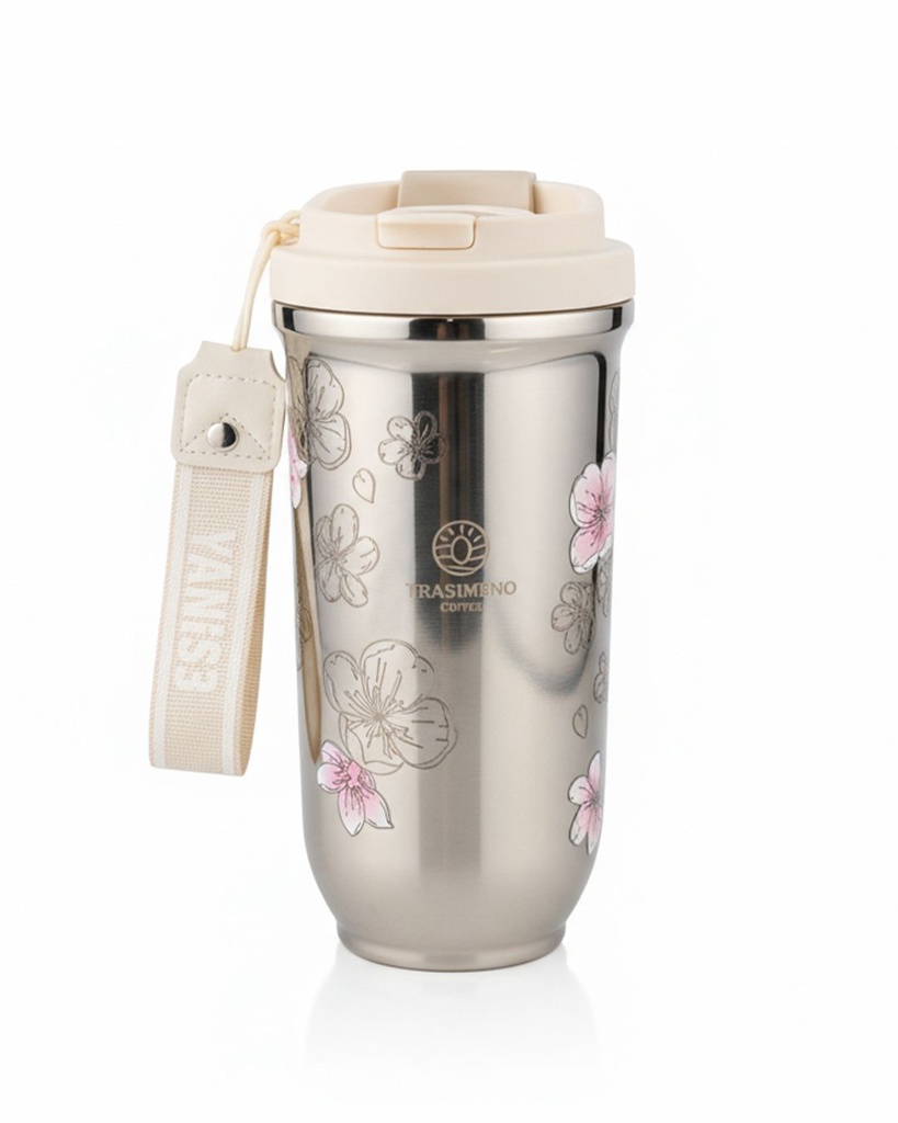 [TMP-000258] Silver cup with beige floral design 600 ml