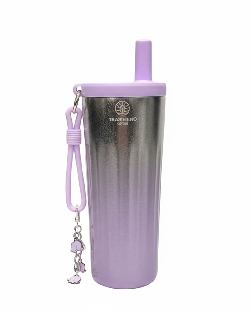 [TMP-000251] Stainless steel silver cup with purple lid 550 ml